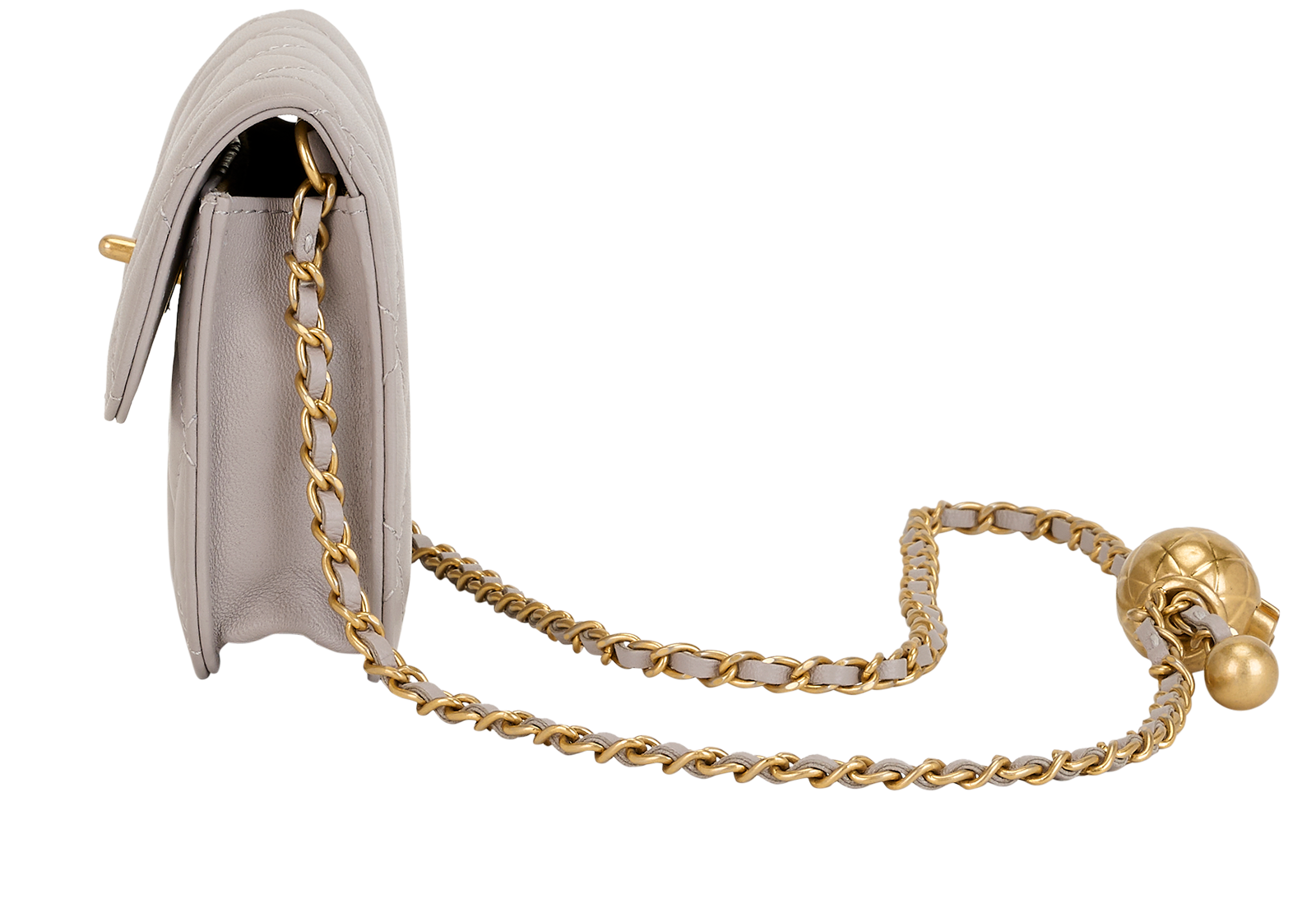 Pearl Crush Mini Wallet On Chain, &pound;2,100, Handbags, Grey, Lambskin Leather, Bottom view